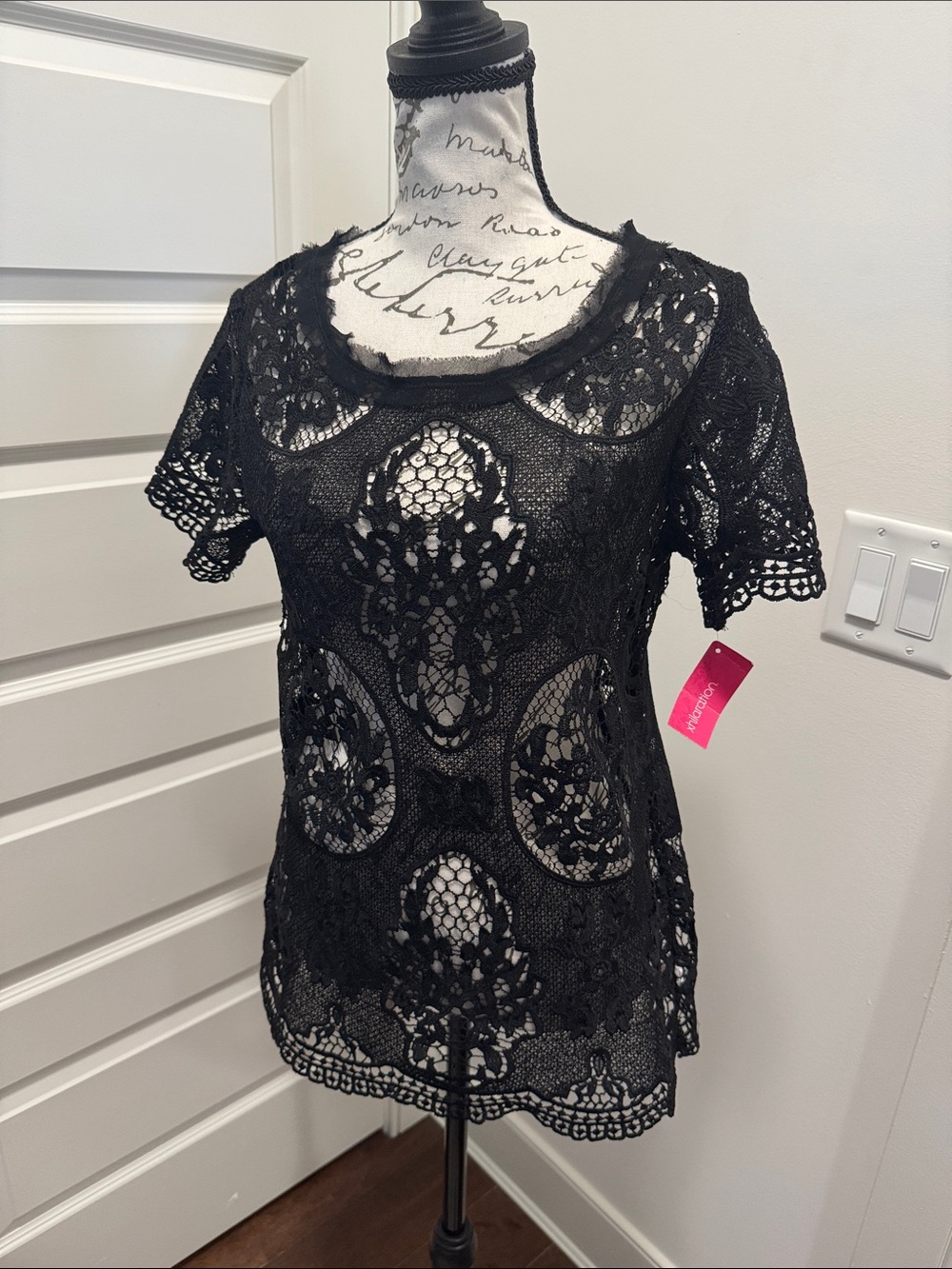 Xhilaration Black Crochet Lace Short Sleeve Top